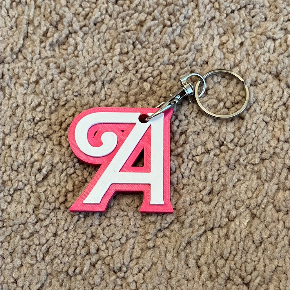 Pink and White Letter A Barbie Keychain